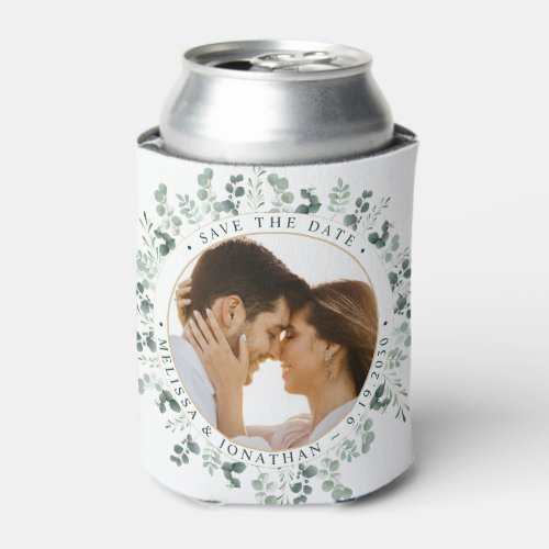 Eucalyptus Greenery Photo Wedding Save The Date Can Cooler