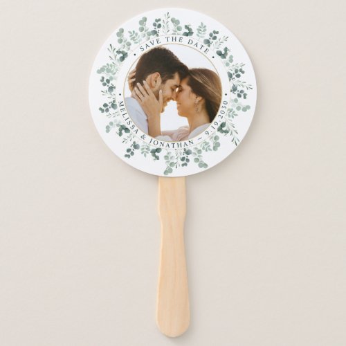 Eucalyptus Greenery Photo Wedding Save The Date Hand Fan