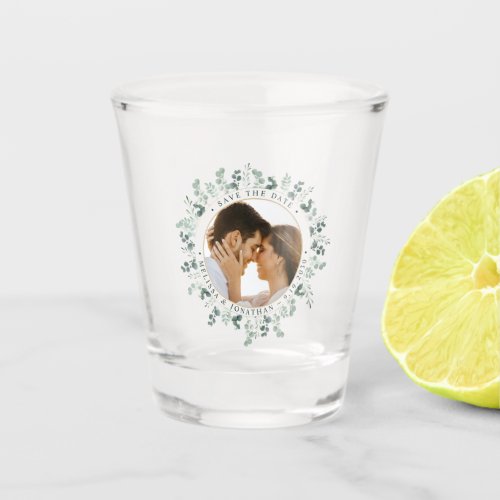 Eucalyptus Greenery Photo Wedding Save The Date Shot Glass