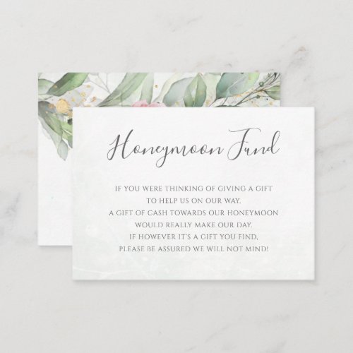 Eucalyptus Greenery Pink Floral Honeymoon Fund Enclosure Card