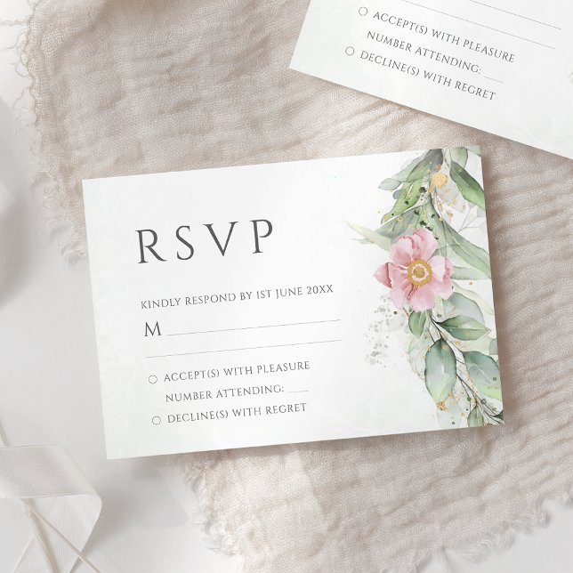 Eucalyptus Greenery Pink Floral Wedding RSVP (Creator Uploaded)