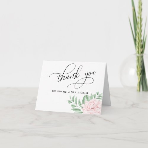  Eucalyptus Greenery Pink Floral Wedding Thank You Card