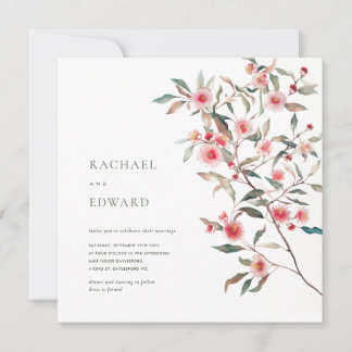 Eucalyptus Greenery & Pink Florals Wedding Invitation