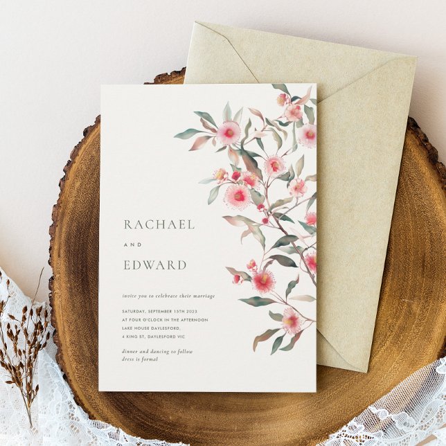 Eucalyptus Greenery & Pink Florals Wedding Invitation (Creator Uploaded)