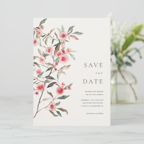 Eucalyptus Greenery  Pink Florals Wedding Save The Date