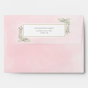 Eucalyptus Greenery Pink Watercolor Return Address Envelope