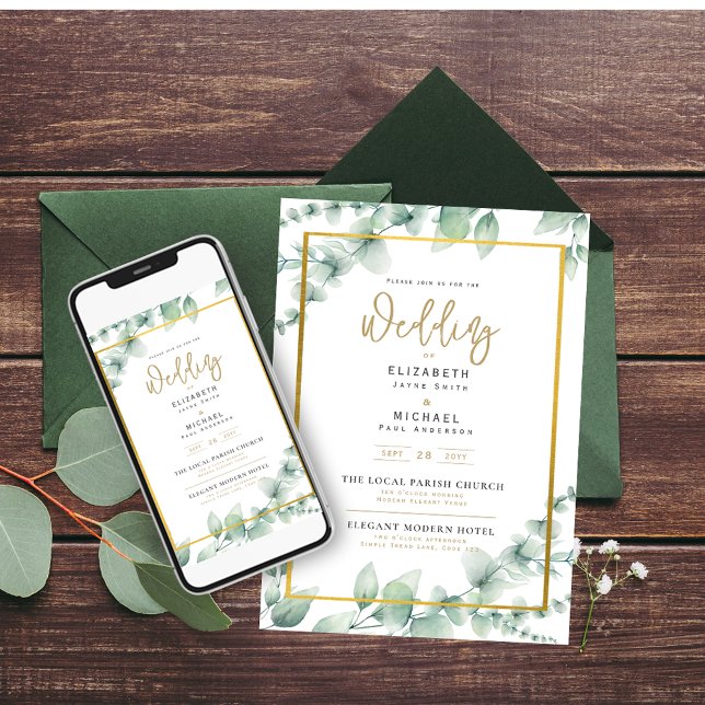 Eucalyptus Greenery Printed and Digital Wedding Invitation (Creator Uploaded)