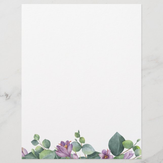 Eucalyptus Greenery Purple Floral Letterhead (Front)