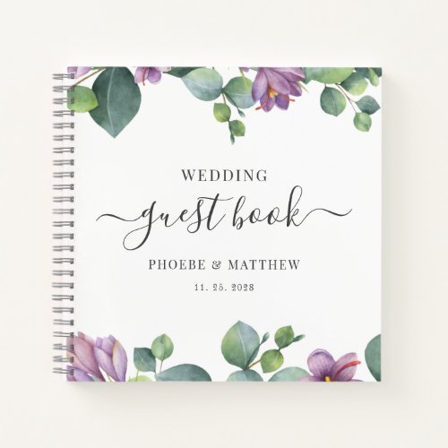 Eucalyptus Greenery Purple Wedding Guest Book