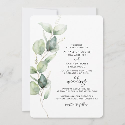 Eucalyptus Greenery QR Code All in One Wedding Invitation