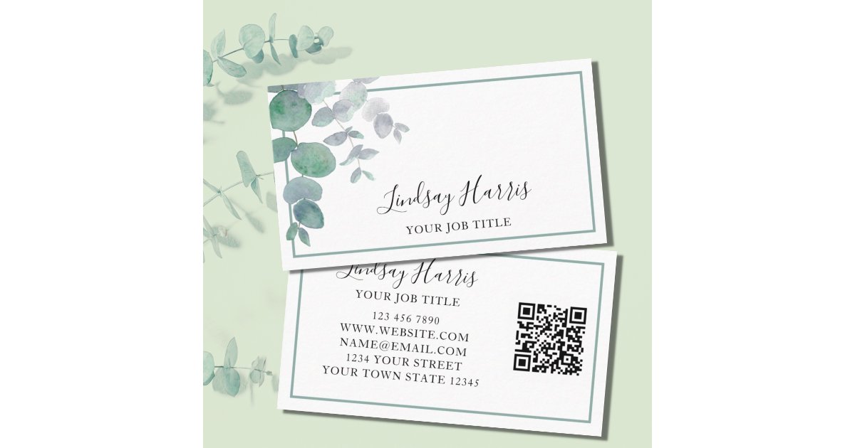 Eucalyptus Greenery QR Code Business Card | Zazzle