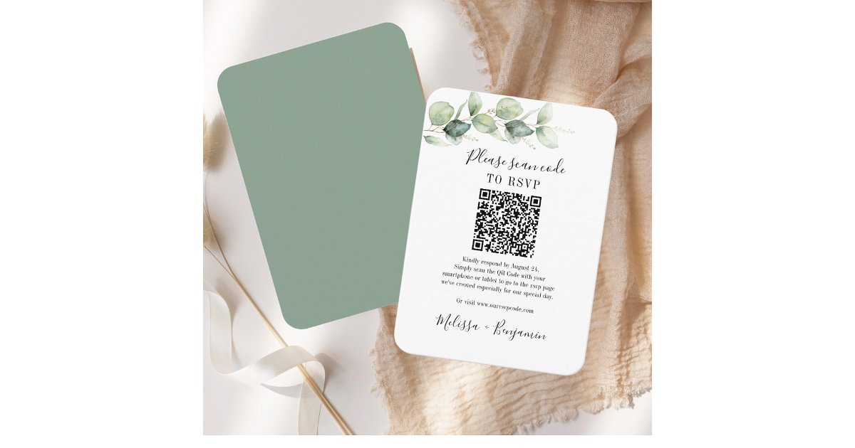 Eucalyptus Greenery QR Code RSVP Botanical Wedding Enclosure Card | Zazzle