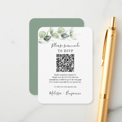 Eucalyptus Greenery QR Code RSVP Botanical Wedding Enclosure Card
