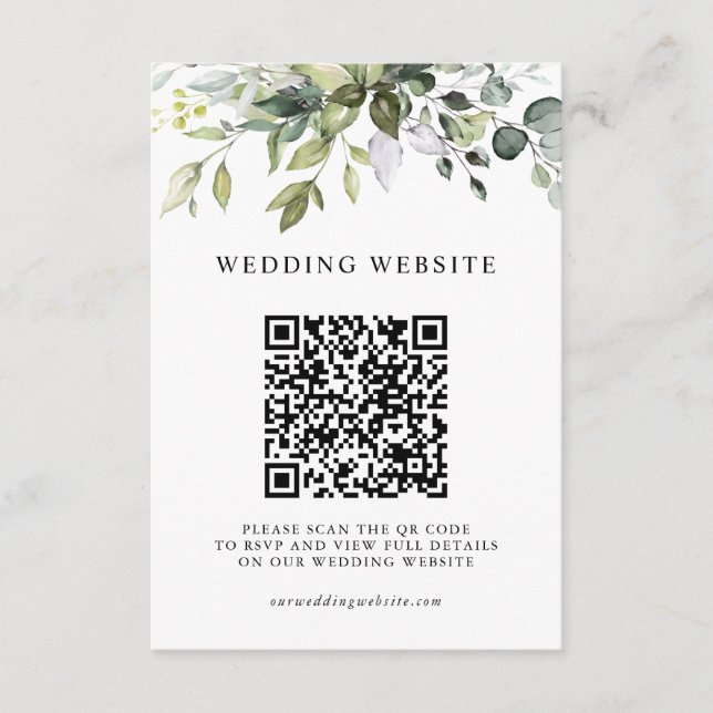 Eucalyptus Greenery QR Code RSVP Wedding Details Enclosure Card (Front)