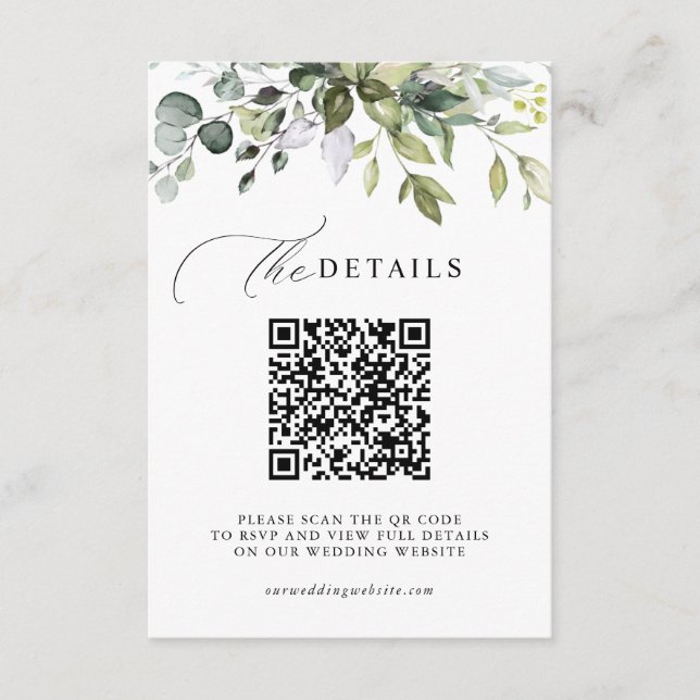 Eucalyptus Greenery QR Code RSVP Wedding Details Enclosure Card (Front)