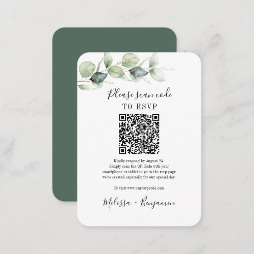 Eucalyptus Greenery QR Code RSVP Wedding Simple Enclosure Card