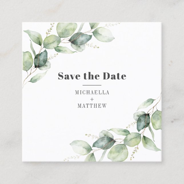 Eucalyptus Greenery QR Code Save the Date Card (Front)