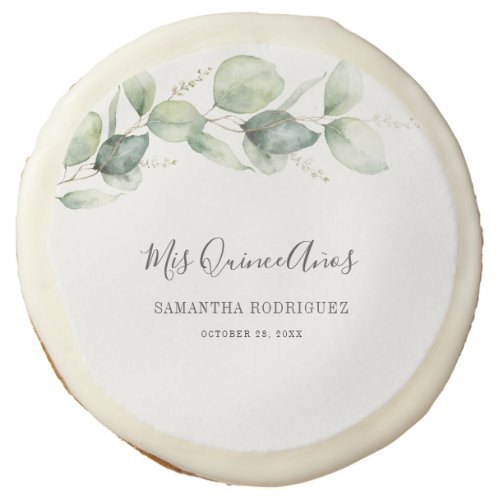 Eucalyptus Greenery Quinceanera 15th Birthday Sugar Cookie