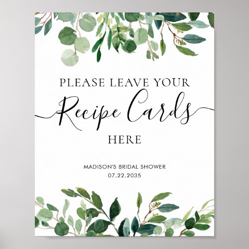 Eucalyptus Greenery Recipe Card Bridal Shower Sign