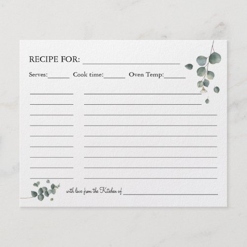 Eucalyptus greenery Recipe card Flyer