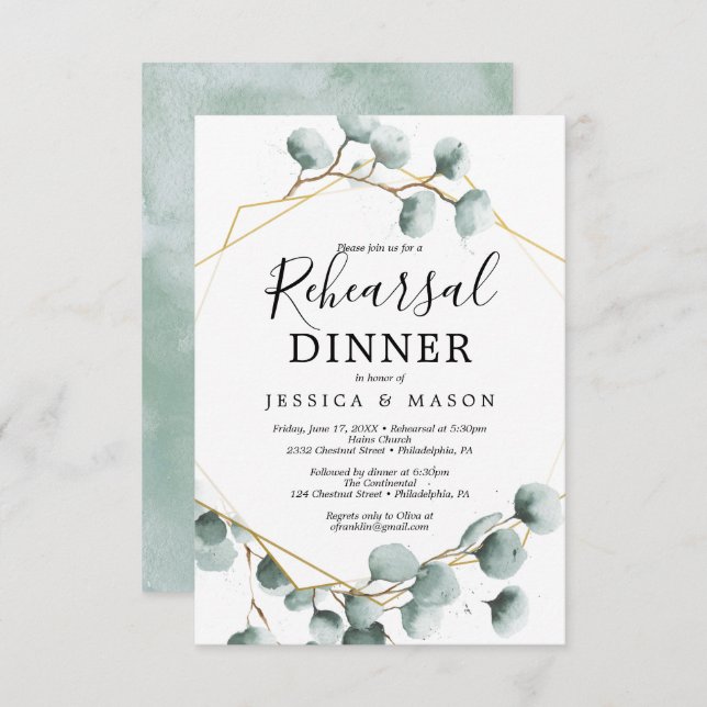 Eucalyptus Greenery Rehearsal Dinner Invite Card (Front/Back)