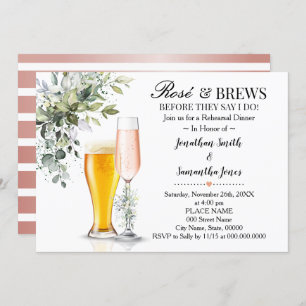 Eucalyptus Greenery Rose & Brews Rehearsal Dinner Invitation