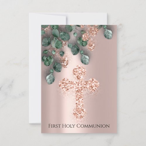 Eucalyptus Greenery Rose First Holy Communion Invitation