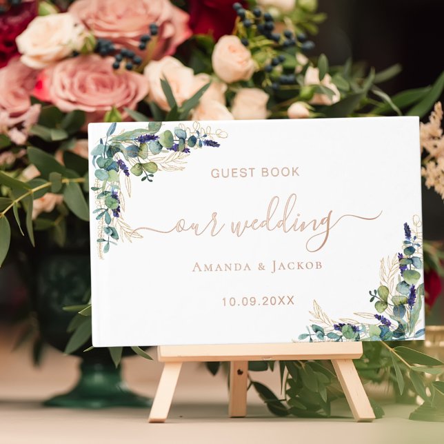 Eucalyptus greenery rose gold wedding  foil guest book  (Creator Uploaded)