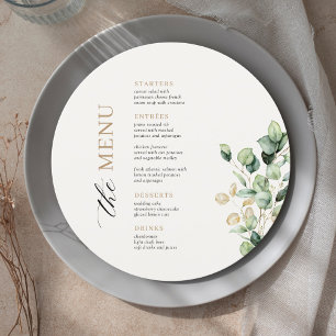 Eucalyptus Greenery Round Wedding Photo Menu Card