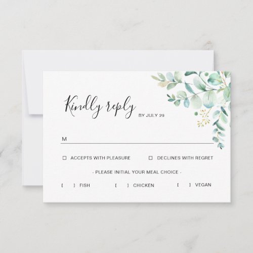 Eucalyptus Greenery Rsvp Card with Meal Options