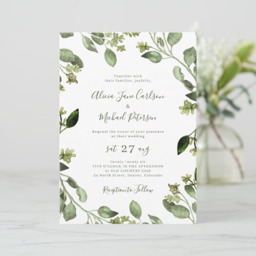 Eucalyptus greenery rustic botanical wedding  invitation