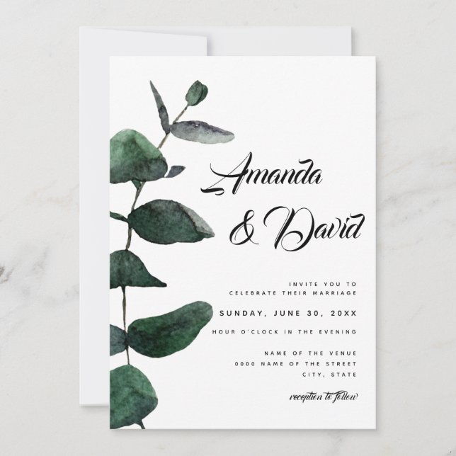 Eucalyptus Greenery Rustic Couple Photo Wedding Invitation (Front)