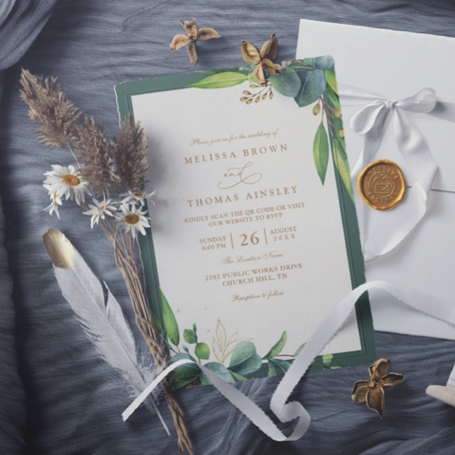 Eucalyptus Greenery Rustic Elegant QR Code Wedding Invitation (Creator Uploaded)