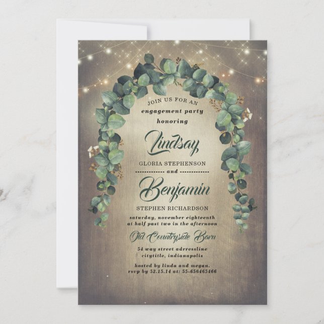 Eucalyptus Greenery Rustic Engagement Party Invitation (Front)