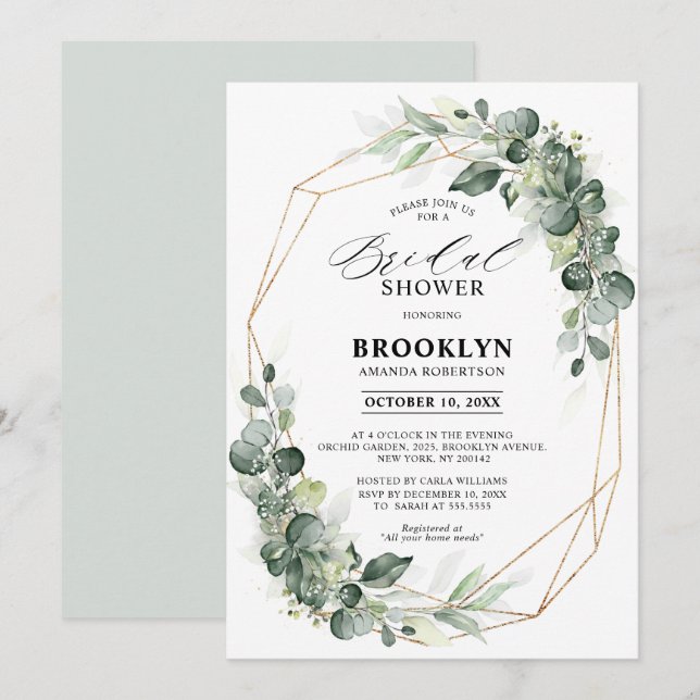 Eucalyptus Greenery Rustic Geometric Bridal Shower Invitation (Front/Back)