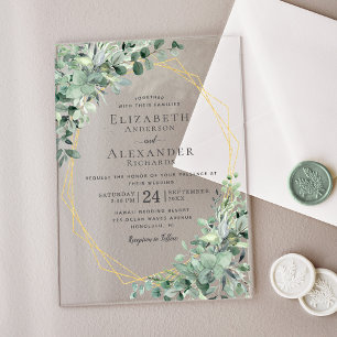 Eucalyptus Greenery Rustic Geometric Wedding Acrylic Invitations