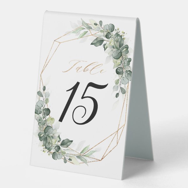 Eucalyptus Greenery Rustic Geometric Wedding Table Tent (Front)