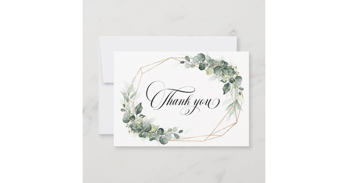 Eucalyptus Greenery Rustic Geometric Wedding Thank You Card | Zazzle