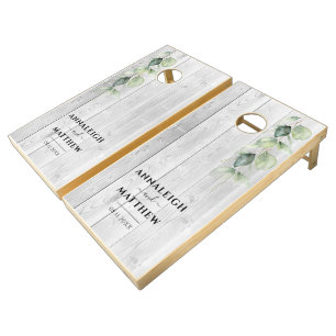 Eucalyptus Greenery Rustic Printed Wood Wedding Cornhole Set