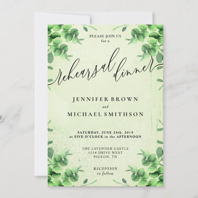 Eucalyptus Greenery Rustic Rehearsal Dinner Invitation (Front)