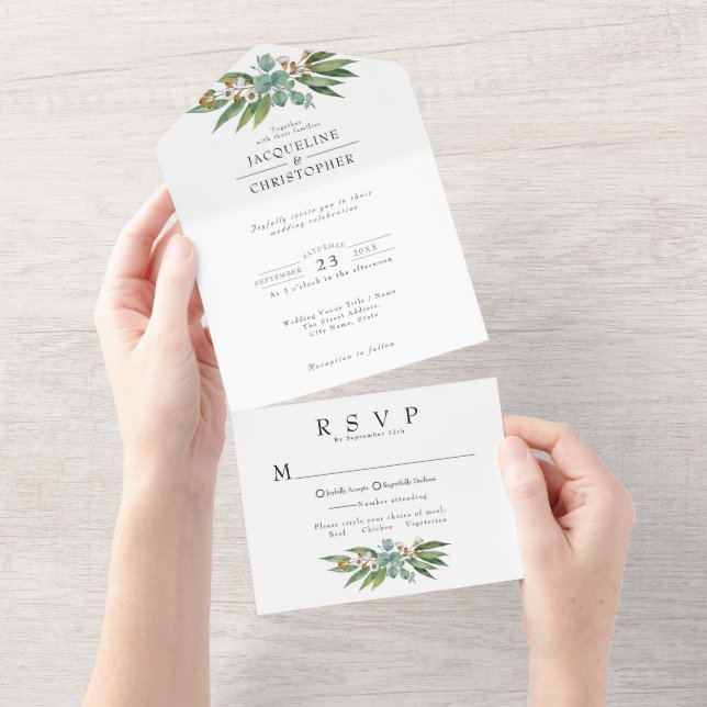 Eucalyptus Greenery Rustic Wedding All In One Invitation (Tearaway)
