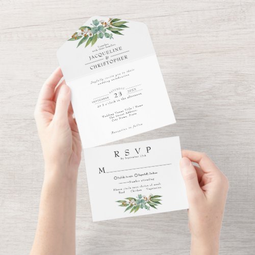 Eucalyptus Greenery Rustic Wedding All In One Invitation