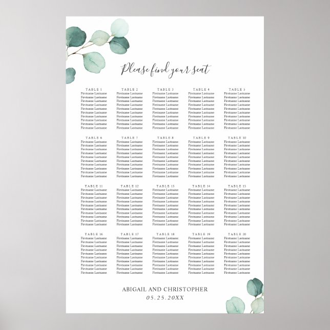 Eucalyptus Greenery Rustic Wedding Seating Chart (Front)