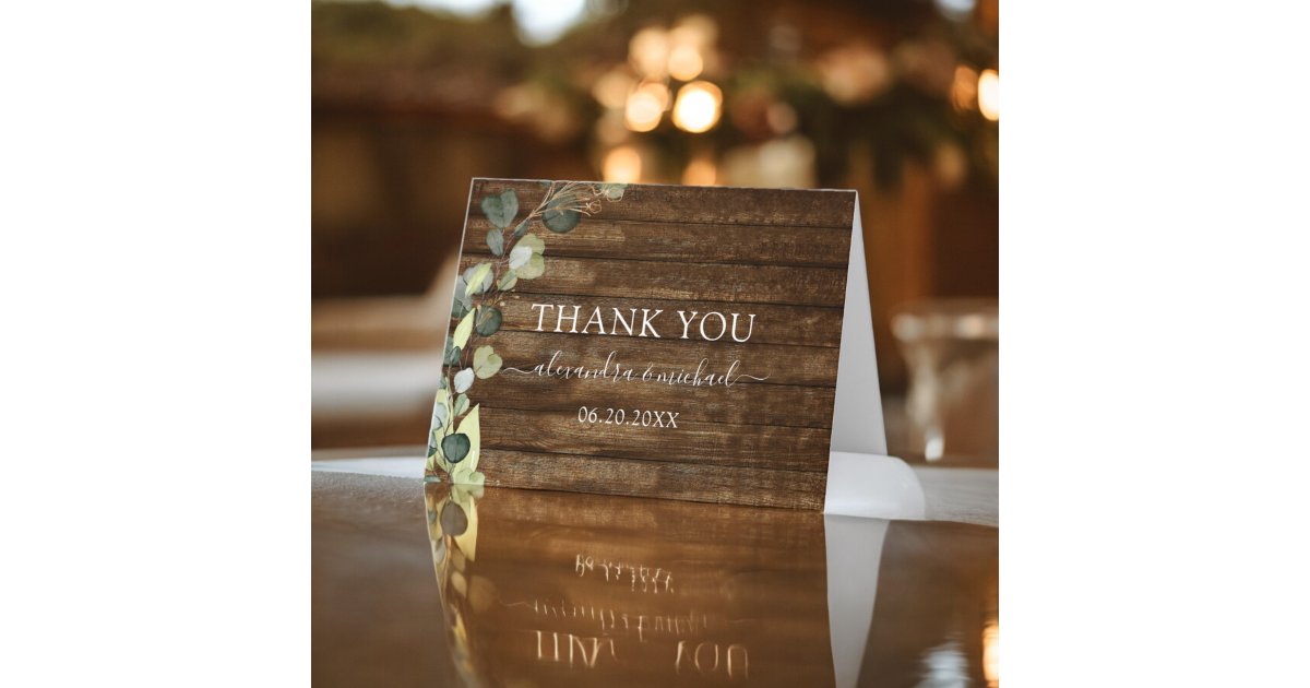 Eucalyptus Greenery Rustic Wood Thank You Card | Zazzle