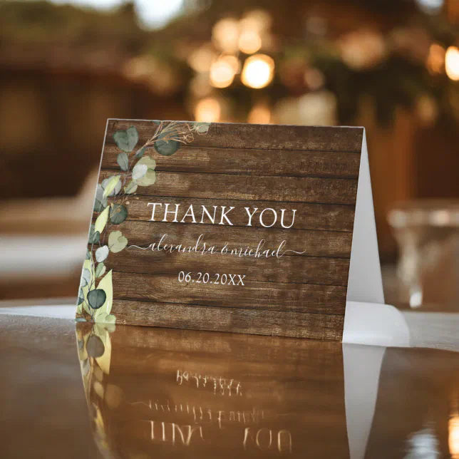 Eucalyptus Greenery Rustic Wood Thank You Card | Zazzle