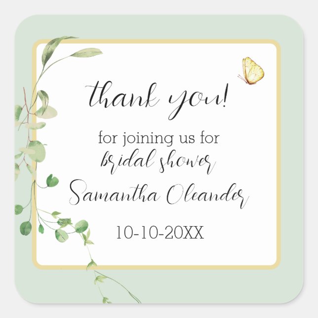  Eucalyptus Greenery Sage Green Boho Thank You Square Sticker (Front)