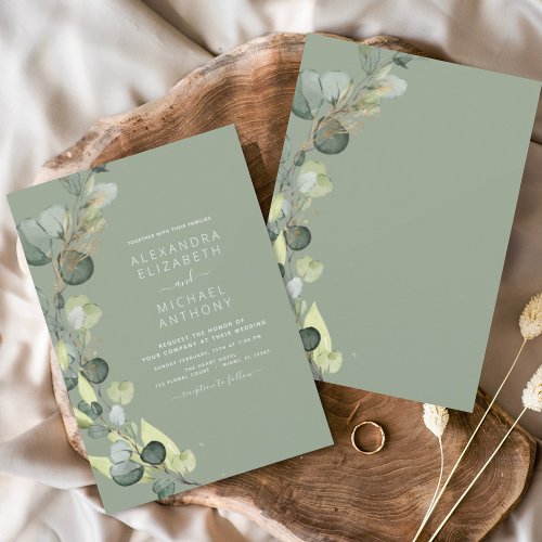 Eucalyptus Greenery Sage Green Elegant Wedding Invitation