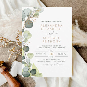 Eucalyptus Greenery Sage Green Gold Wedding Invitation