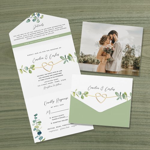 Eucalyptus Greenery Sage Green Wedding All In One Invitation