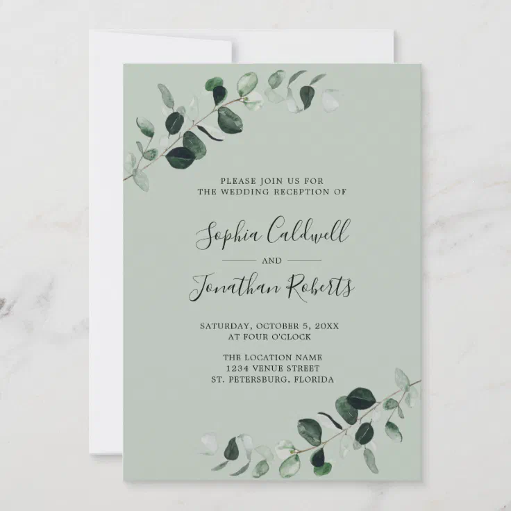 Eucalyptus Greenery Sage Qr Code Wedding Reception Invitation Zazzle